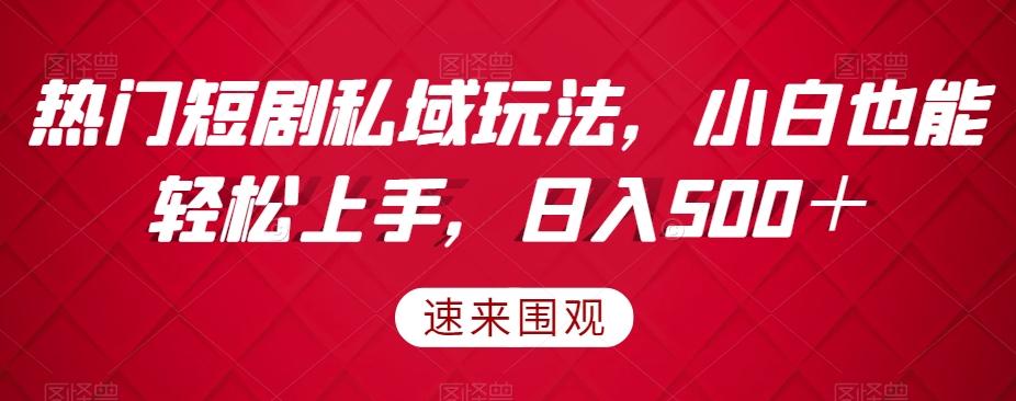 热门短剧私域玩法，小白也能轻松上手，日入500＋-七七项目网