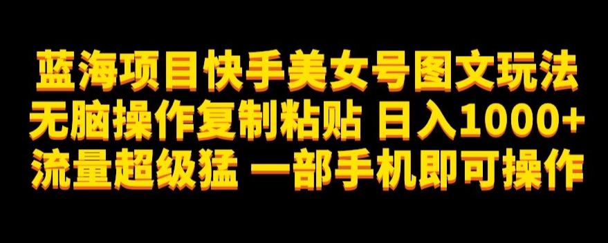 蓝海项目快手美女号图文玩法，无脑操作复制粘贴，日入1000+流量超级猛一部手机即可操作【揭秘】-七七项目网