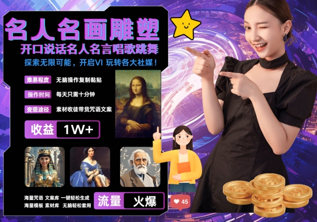 世界名画名人名言超强反转唱歌跳舞说话 吸睛火爆流量爆炸 每天三分钟 轻松月入破W-七七项目网