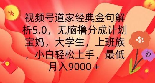 视频号道家经典金句解析5.0.无脑撸分成计划，小白轻松上手，最低月入9000+【揭秘】-七七项目网