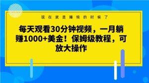 每天观看30分钟视频，一月躺赚1000+美金！保姆级教程，可放大操作【揭秘】-七七项目网