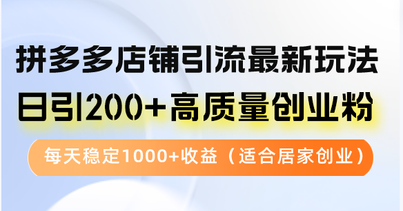 拼多多店铺引流最新玩法，日引200+高质量创业粉，每天稳定1000+收益(…-七七项目网