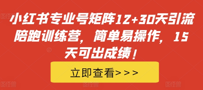 小红书专业号矩阵12+30天引流陪跑训练营，简单易操作，15天可出成绩!-七七项目网