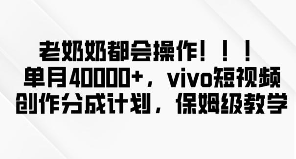 老奶奶都会操作，新平台无脑操作，单月40000+，vivo短视频创作分成计划【揭秘】-七七项目网