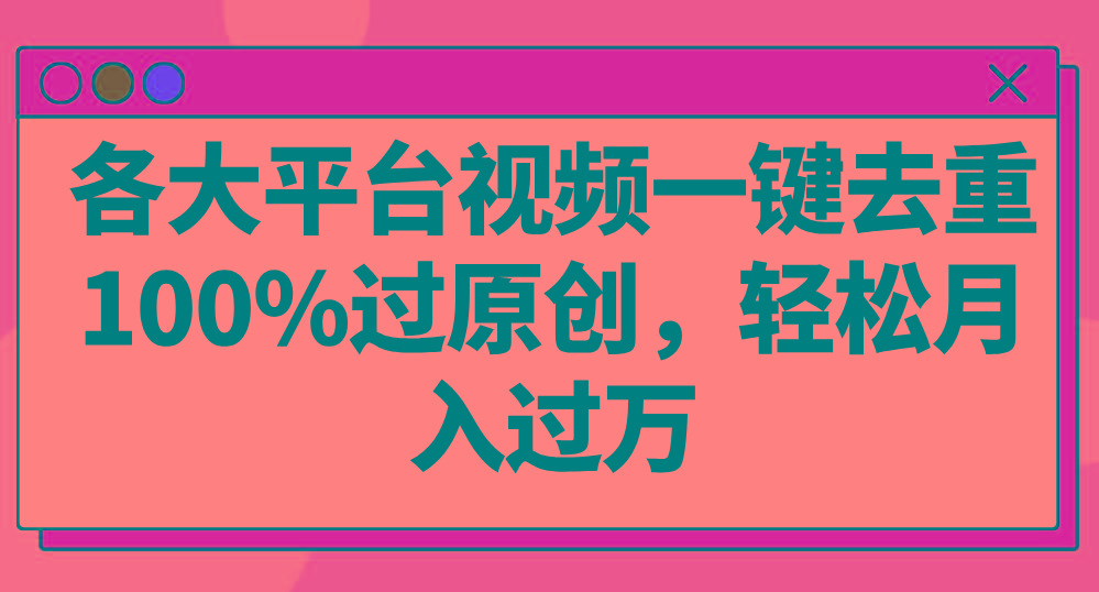 各大平台视频一键去重，100%过原创，轻松月入过万！-七七项目网