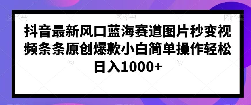抖音最新风口蓝海赛道图片秒变视频条条原创爆款小白简单操作轻松日入1000+-七七项目网