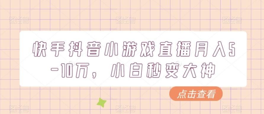 快手抖音小游戏直播月入5-10万，小白秒变大神-七七项目网