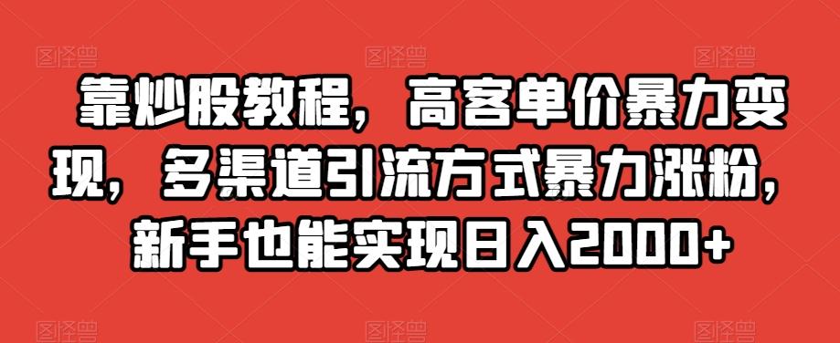 靠炒股教程，高客单价暴力变现，多渠道引流方式暴力涨粉，新手也能实现日入2000+【揭秘】-七七项目网