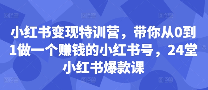 小红书变现特训营，带你从0到1做一个赚钱的小红书号，24堂小红书爆款课-七七项目网