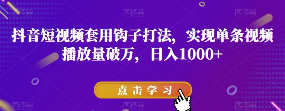 抖音短视频套用钩子打法，实现单条视频播放量破万，日入1000+【揭秘】-七七项目网