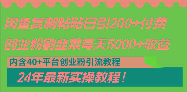 闲鱼复制粘贴日引200+付费创业粉，割韭菜日稳定5000+收益，24年最新教程！-七七项目网