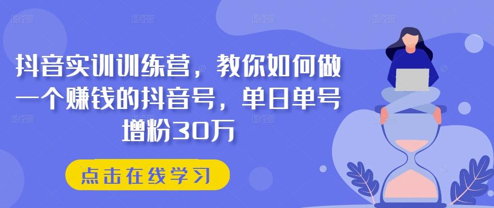 抖音实训训练营，教你如何做一个赚钱的抖音号，单日单号增粉30万-七七项目网