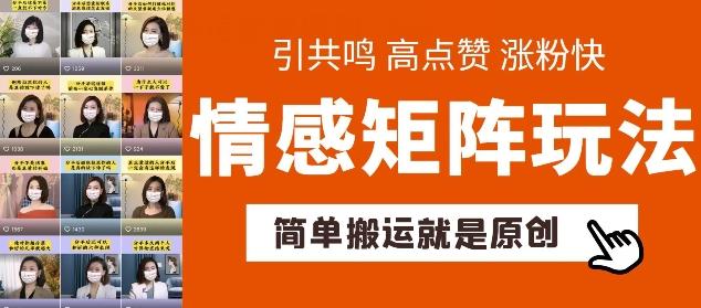 简单搬运，情感矩阵玩法，涨粉速度快，可带货，可起号【揭秘】-七七项目网