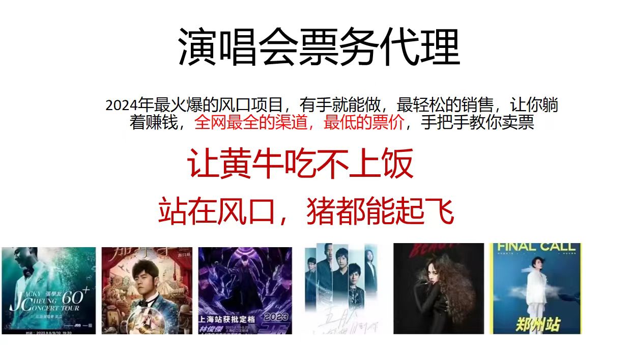 演唱会票务代理，2024年最火爆风口项目，全网最低的票价，小白一分钟上手日入2000+-七七项目网