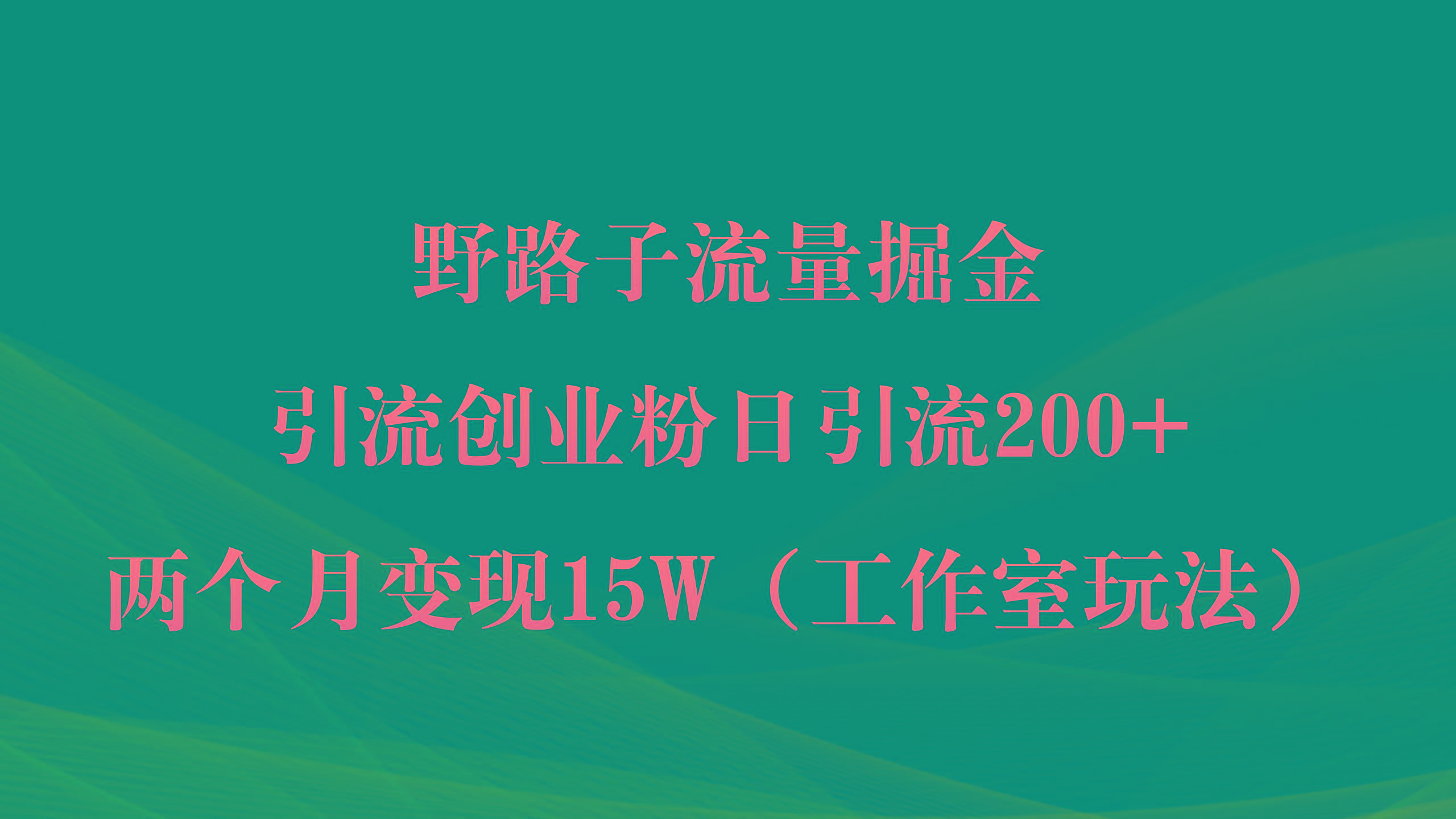 (9513期)野路子流量掘金，引流创业粉日引流200+，两个月变现15W(工作室玩法))-七七项目网