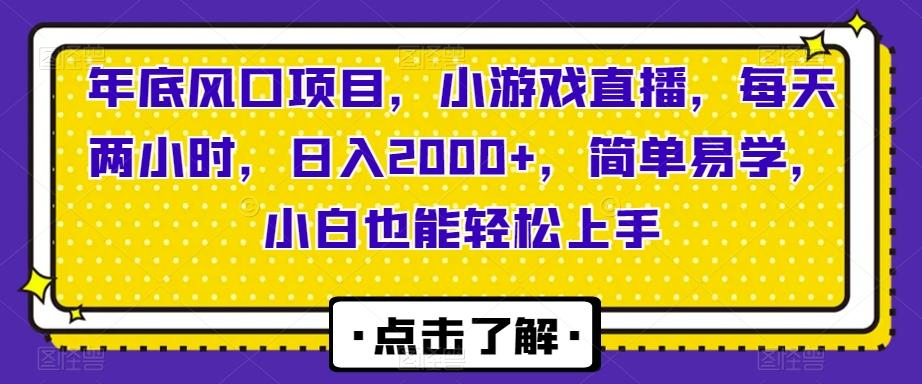 年底风口项目，小游戏直播，每天两小时，日入2000+，简单易学，小白也能轻松上手-七七项目网
