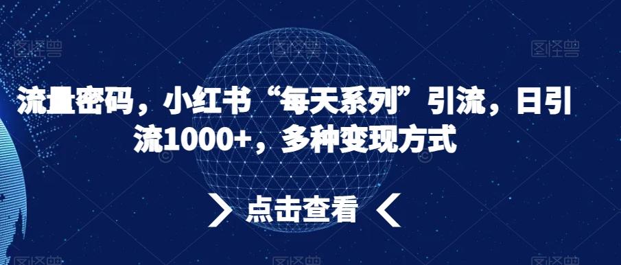 流量密码，小红书“每天系列”引流，日引流1000+，多种变现方式【揭秘】-七七项目网