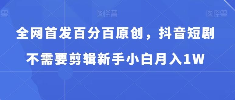 全网首发百分百原创，抖音短剧不需要剪辑新手小白月入1W-七七项目网
