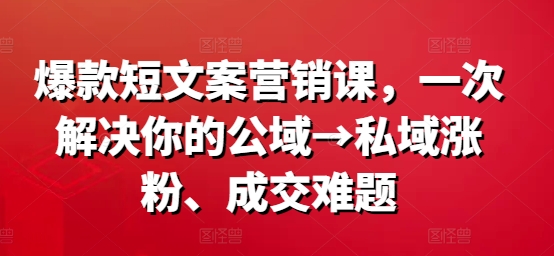 爆款短文案营销课，一次解决你的公域→私域涨粉、成交难题-七七项目网