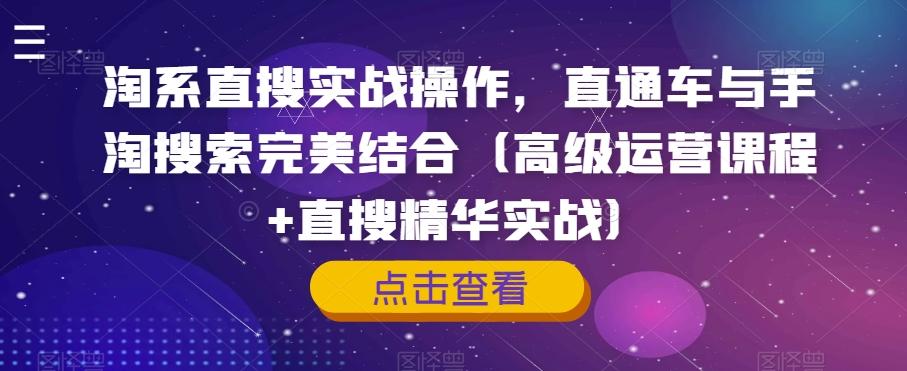 淘系直搜实战操作，直通车与手淘搜索完美结合（高级运营课程+直搜精华实战）-七七项目网