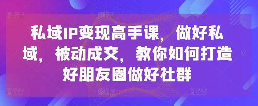 私域IP变现高手课，做好私域，被动成交，教你如何打造好朋友圈做好社群-七七项目网