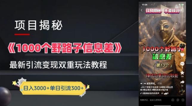 一千个野路子信息差最新玩法教程-变现+引流的玩法具体拆解【揭秘】-七七项目网