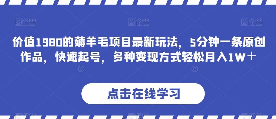 价值1980的薅羊毛项目最新玩法，5分钟一条原创作品，快速起号，多种变现方式轻松月入1W＋【揭秘】-七七项目网