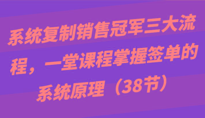 系统复制销售冠军三大流程，一堂课程掌握签单的系统原理(38节)-七七项目网