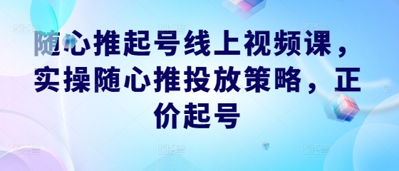 随心推起号线上视频课，实操随心推投放策略，正价起号-七七项目网
