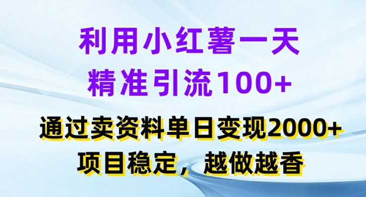 利用小红书一天精准引流100+，通过卖项目单日变现2k+，项目稳定，越做越香【揭秘】-七七项目网