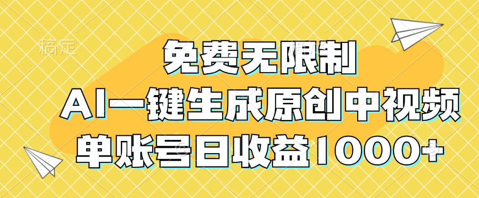 免费无限制，AI一键生成原创中视频，单账号日收益1000+-七七项目网