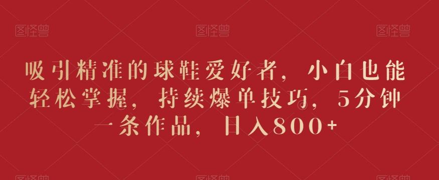 吸引精准的球鞋爱好者，小白也能轻松掌握，持续爆单技巧，5分钟一条作品，日入800+【揭秘】-七七项目网