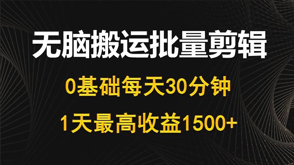 (10008期)每天30分钟，0基础无脑搬运批量剪辑，1天最高收益1500+-七七项目网