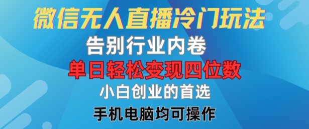 微信无人直播冷门玩法，告别行业内卷，单日轻松变现四位数，小白的创业首选【揭秘】-七七项目网