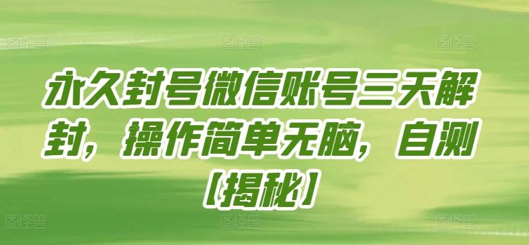 永久封号微信账号三天解封，操作简单无脑，自测【揭秘】-七七项目网