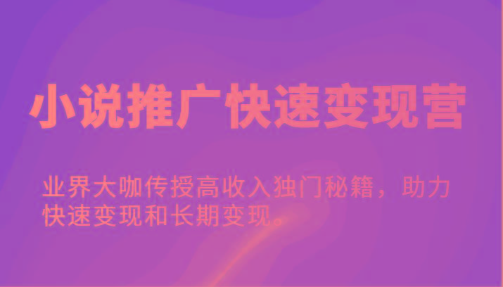 小说推广快速变现营-业界大咖传授高收入独门秘籍，助力快速变现和长期变现。-七七项目网