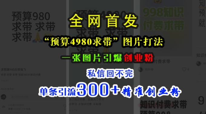 小红书“预算4980带我飞”图片打法，一张图片引爆创业粉，私信回不完，单条引流300+精准创业粉-七七项目网