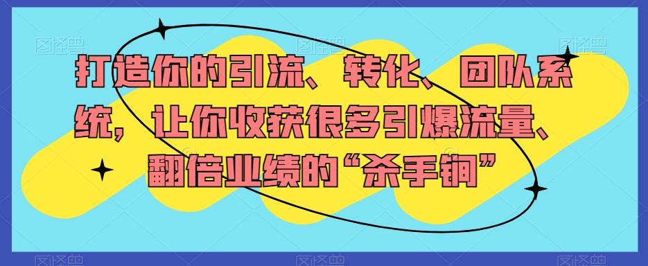打造你的引流、转化、团队系统，让你收获很多引爆流量、翻倍业绩的“杀手锏”-七七项目网