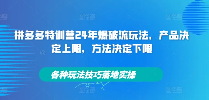 拼多多特训营24年爆破流玩法，产品决定上限，方法决定下限，各种玩法技巧落地实操-七七项目网