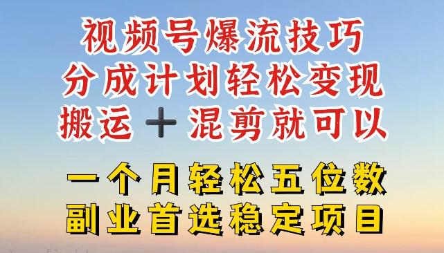 视频号爆流技巧，分成计划轻松变现，搬运 +混剪就可以，一个月轻松五位数稳定项目【揭秘】-七七项目网