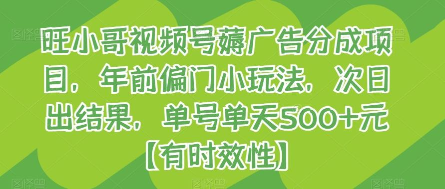 旺小哥视频号薅广告分成项目，年前偏门小玩法，次日出结果，单号单天500+元【有时效性】-七七项目网