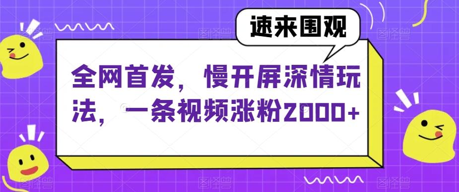 全网首发，慢开屏深情玩法，一条视频涨粉2000+【揭秘】-七七项目网