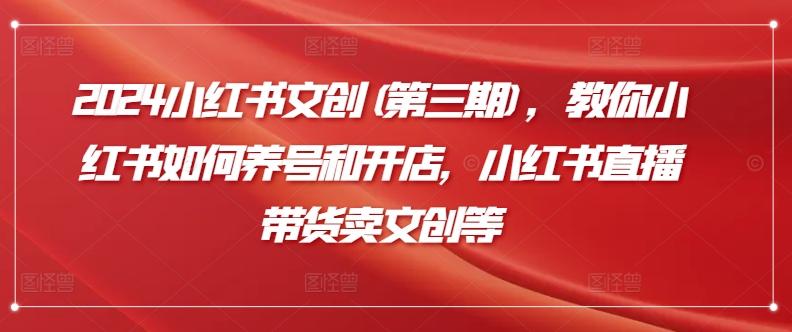 2024小红书文创(第三期)，教你小红书如何养号和开店，小红书直播带货卖文创等-七七项目网