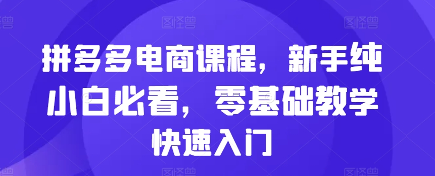 拼多多电商课程，新手纯小白必看，零基础教学快速入门-七七项目网