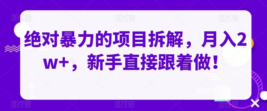 绝对暴力的项目拆解，月入2w+，新手直接跟着做！-七七项目网