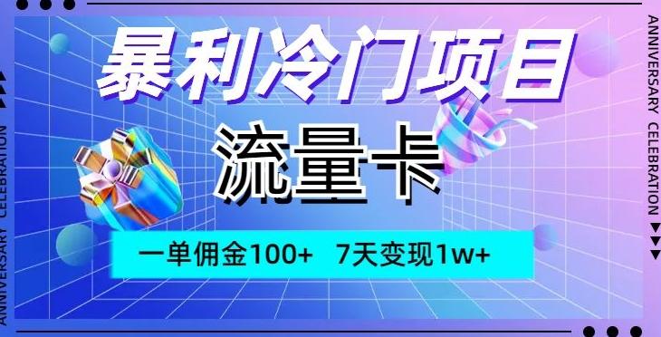 暴利冷门项目，流量卡，一单佣金100+，7天变现1w+-七七项目网
