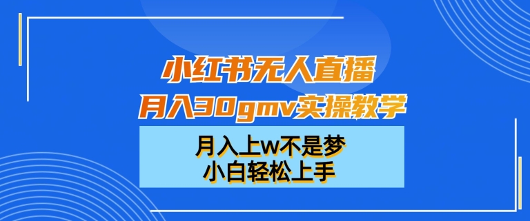 小红书无人直播月入30gmv实操教学，月入上w不是梦，小白轻松上手【揭秘】-七七项目网