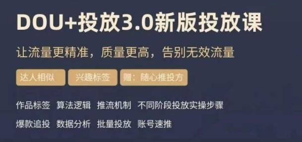 dou+豆荚投放实操课3.0新版，让流量更精准，质量更高，告别无效流量-七七项目网