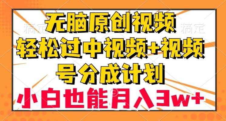 无脑原创视频，轻松过中视频+视频号分成计划，小白也能月入3w+【揭秘】-七七项目网