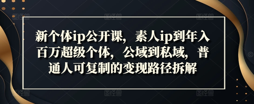新个体ip公开课，素人ip到年入百万超级个体，公域到私域，普通人可复制的变现路径拆解-七七项目网
